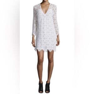 Frame Denim Lace White Sheath Dress Long Sleeve Scalloped Sheath Dress- Size S